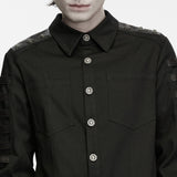 Bruges Men's Gothic Shirt with Studded Shoulders in Black