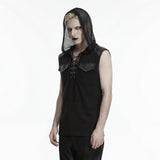 Geras Men's Punk Sleeveless Hooded Lace-Up Top in Black