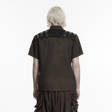 Last Rite Men's Gothic Shirt with Studded Shoulder in Coffee