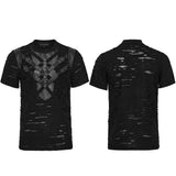 Matho Men's Punk Distressed T-shirt with Harness Straps in Black
