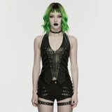 Tenebrae Women's Gothic Faux Leather Zipped Top in Black