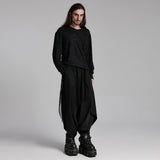 Brocéliande Men's Punk Distressed Long Sleeve T-shirt in Black