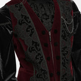 Silentium Men's Gothic Brocade Pattern Waistcoat in Red & Black
