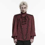 Balor Men's Gothic Jacquard Ruffle Shirt in Red