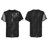 Prometheus Men's Punk Distressed Mesh Sleeve T-shirt in Black