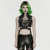 Campanile Women's Punk Faux Leather Lace-Up Crop Top in Black