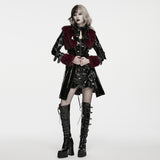 Crocket Women's Gothic Patent Faux Leather Coat with Faux Fur Trim in Black & Red