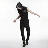 Geras Men's Punk Sleeveless Hooded Lace-Up Top in Black
