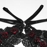 Limmeridge Women's Gothic Lace Hip Chain Harness with Roses in Black & Red