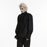 Mourning Star Men's Gothic Shirt with Ruffled Collar in Black