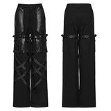 Morrigan Gothic Faux Leather Details Baggy Wide Leg Trousers