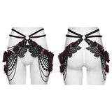 Limmeridge Women's Gothic Lace Hip Chain Harness with Roses in Black & Red