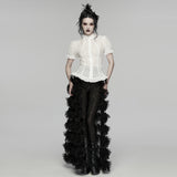 Ligeia Women's Gothic Blouse with Ruffled Collar in White