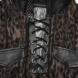 Corvid Men's Gothic Lace Up Top in Leopard Print