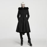 Epitaph Women's Gothic Woollen coat with Faux Fur Trim in Black