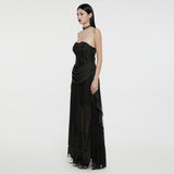 Tartarus Women's Gothic Strapless Embroidered Dress in Black