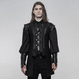 Maelstrom Gothic Brocade PU Faux Leather Trim Waistcoat Men's
