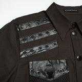 Last Rite Men's Gothic Shirt with Studded Shoulder in Coffee