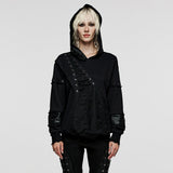 Bacchante Women's Punk Distressed Hoodie in Black