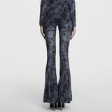Mircalla Women's Gothic Printed Flare Pants with Crescent Cutouts in Grey