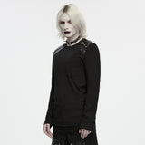 Udolpho Men's Gothic T-shirt with Studded Shoulder in Black