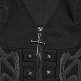 Mandrake Women's Gothic Zipped Top with Studs in Twill Woven Fabric in Black