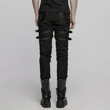 Igitur Men's Punk Buckle Strap Trousers in Black