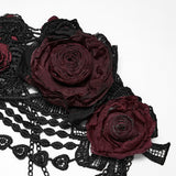 Limmeridge Women's Gothic Lace Hip Chain Harness with Roses in Black & Red