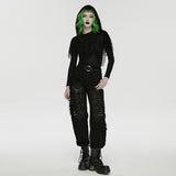 Oleander Women's Gothic Hooded Top with Lace Overlay in Elastic Knit Fabric, Mesh in Black