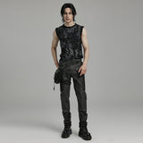 Augurious Gothic Distressed Washed Ripped Knit Eyelet Tank Men's