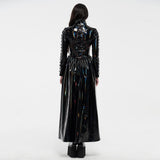 Odette Women's Cyber Iridescent Patent Long Coat in Black