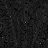 Carmilla Women's Gothic Shirt & Blouse with Ruffled Collar in Tattered Woven Fabric, Lace in Black
