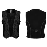 Pale Vigil Men's Gothic Zipped Brocade Waistcoat in Black