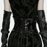 Whitby Jet Women's Gothic Patent Leather Skull Underbust Corset in Black