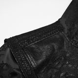 Post Mortem Men's Gothic Hooded Brocade Long Coat in Black