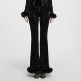 Wormwood Bat Print and Faux Fur Gothic Flared  Trousers