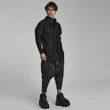 Amor Fati Men's Cyberpunk Cropped Drop-Crotch Trousers in Grey