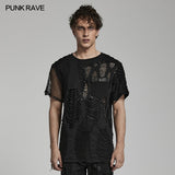 Prometheus Men's Punk Distressed Mesh Sleeve T-shirt in Black