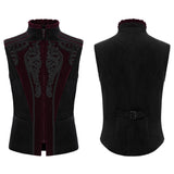 Mordred Men's Gothic Embossed Appliqué Zipped Vest in Black & Red