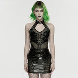 Augury Women's Gothic Patent Top with Mesh in Black