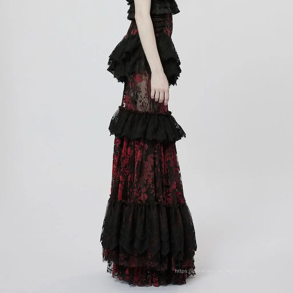 Andromeda Ruffled Lace Skirt - Black - PunkRave