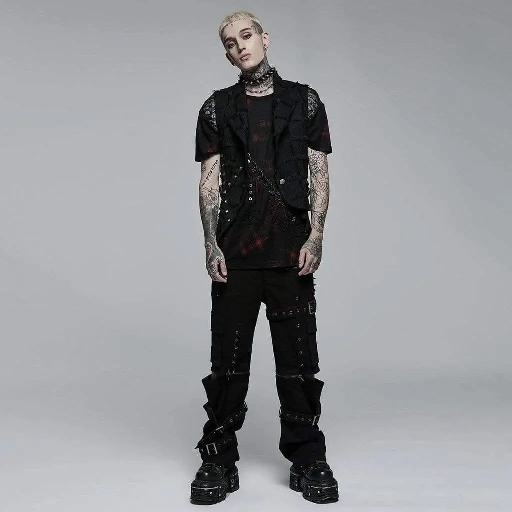 'Beyond Death' Waistcoat with Leather Straps - PunkRave