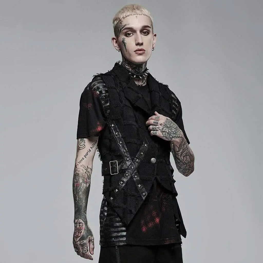 'Beyond Death' Waistcoat with Leather Straps - PunkRave