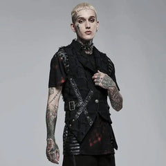 'Beyond Death' Waistcoat with Leather Straps - PunkRave