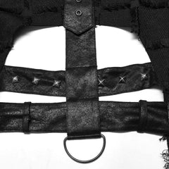 'Beyond Death' Waistcoat with Leather Straps - PunkRave