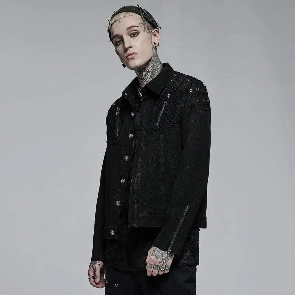 Black Sunshine Button-up Shirt With Zippers And Mesh Panels - PunkRave