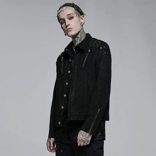 Black Sunshine Button-up Shirt With Zippers And Mesh Panels - PunkRave