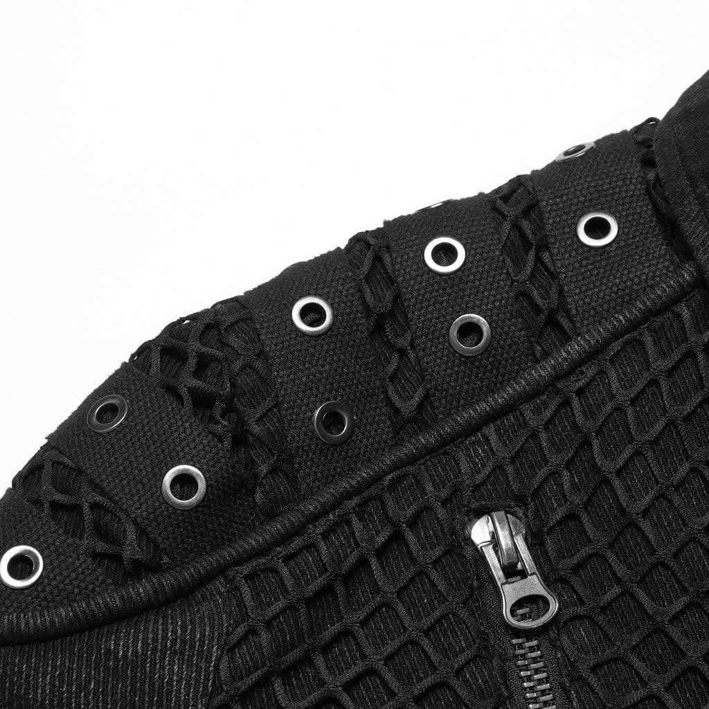 Black Sunshine Button-up Shirt With Zippers And Mesh Panels - PunkRave
