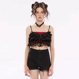 Diamond Goth Cropped Ruffled Top - Black - PunkRave