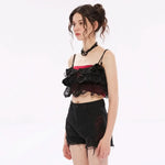 Diamond Goth Cropped Ruffled Top - Black - PunkRave